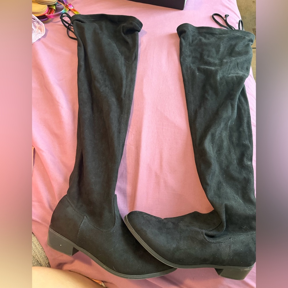 JustFab Black Suede Over-the-Knee Boots